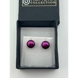 Honora Magenta Cultured Pearl Pierced Stainless Stud Earrings in Box